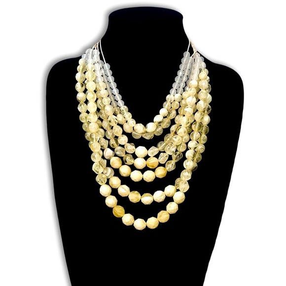 Chico's Jewelry - CHICO’s Layered Pale Yellow Gradient Faceted Beaded Statement Necklace N…